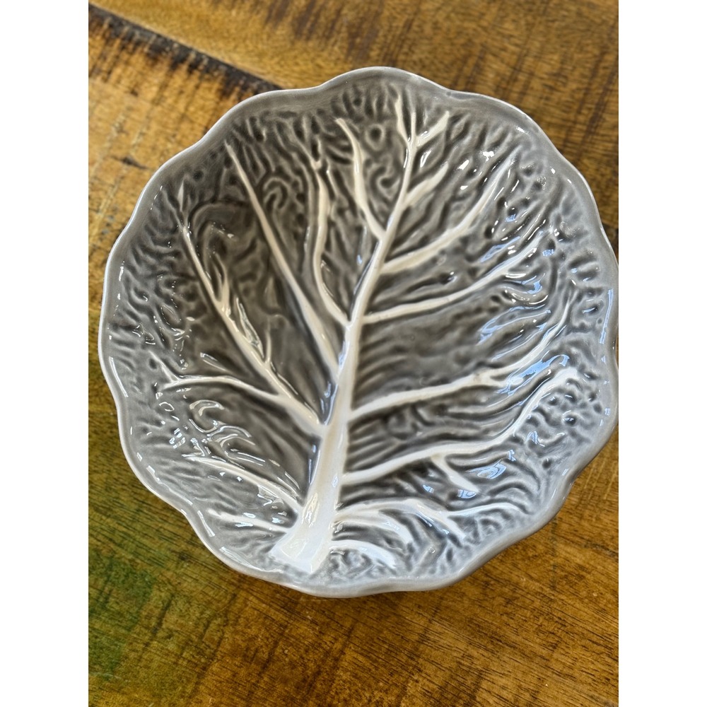 Maxcera Cabbage Leaf Bowl 7.5" Grey Excellent Handcrafted Ceramic Decor